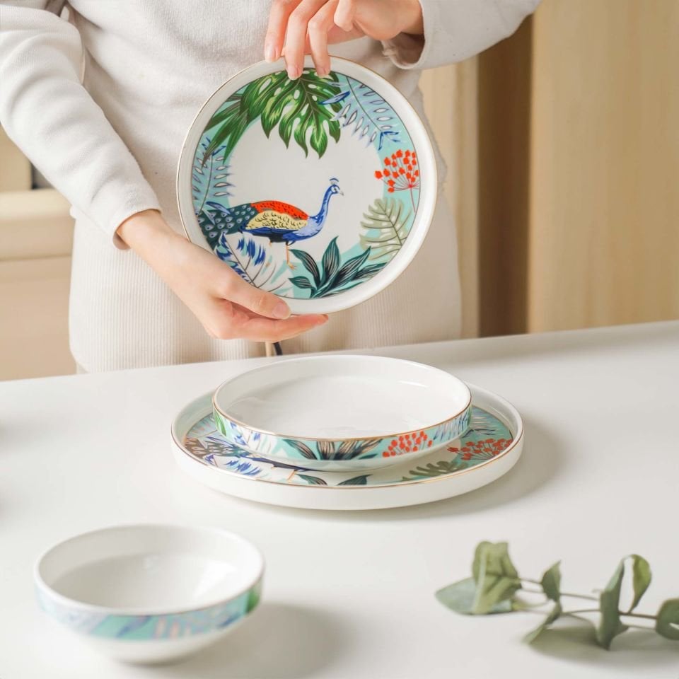 Peacock Modern Altın 24 Parça 6 Kişilik Porselen Yemek Takımı Yuvarlak