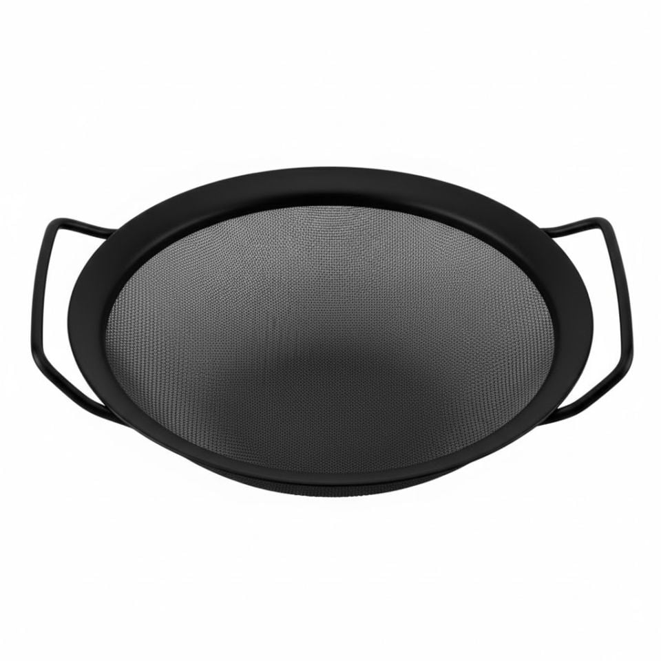 Siyah Paslanmaz Çelik Süzgeç Kase Makarna Pirinç Sebze Yıkama Kevgiri 25 cm