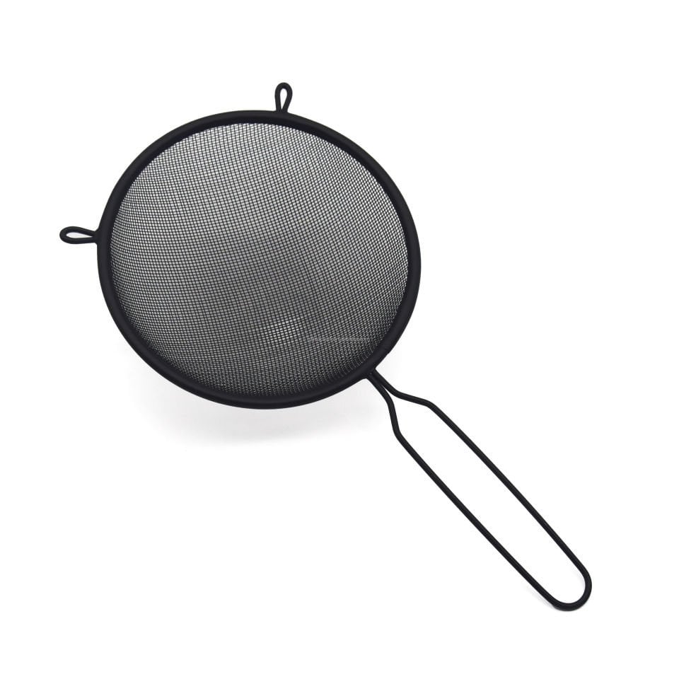 Uzun Saplı Siyah Metal İnce Elek Süzgeç | Un, Pudra Şekeri ve Baharat Süzgeci Mutfak Gereci 24 Cm