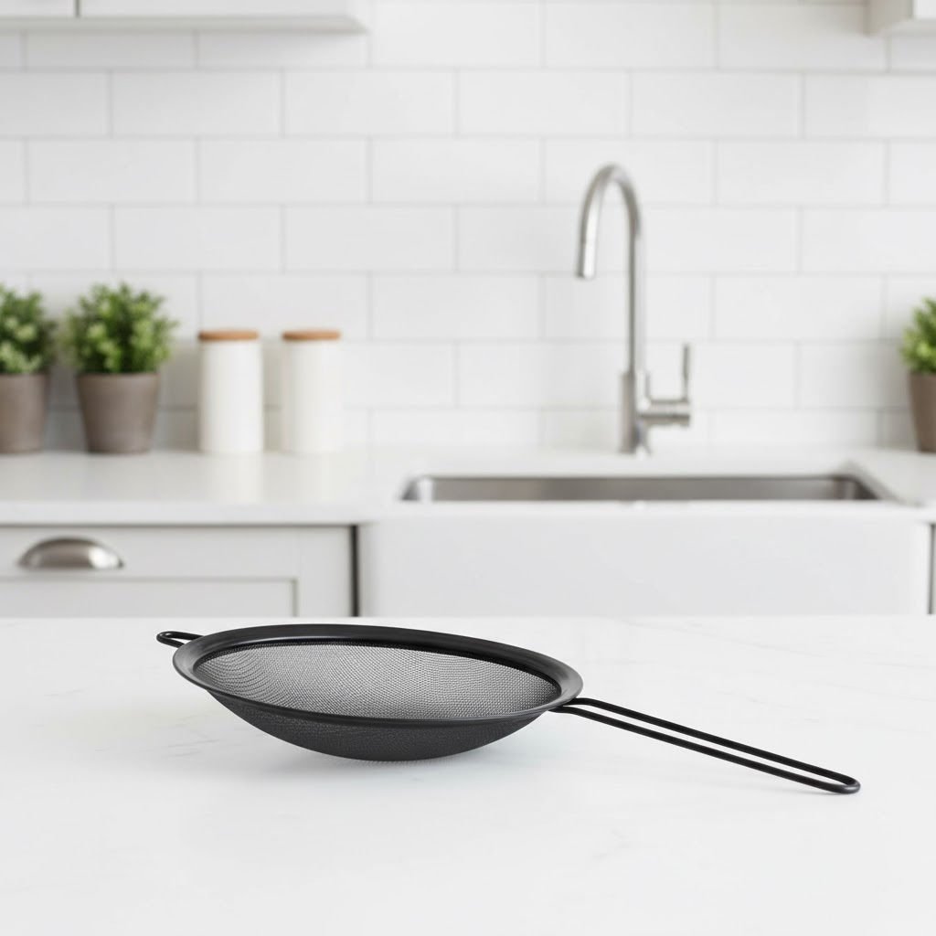 Uzun Saplı İnce Tel Metal Süzgeç Elek | Siyah Çay, Un, Şeker ve Baharat Süzgeci 18 cm