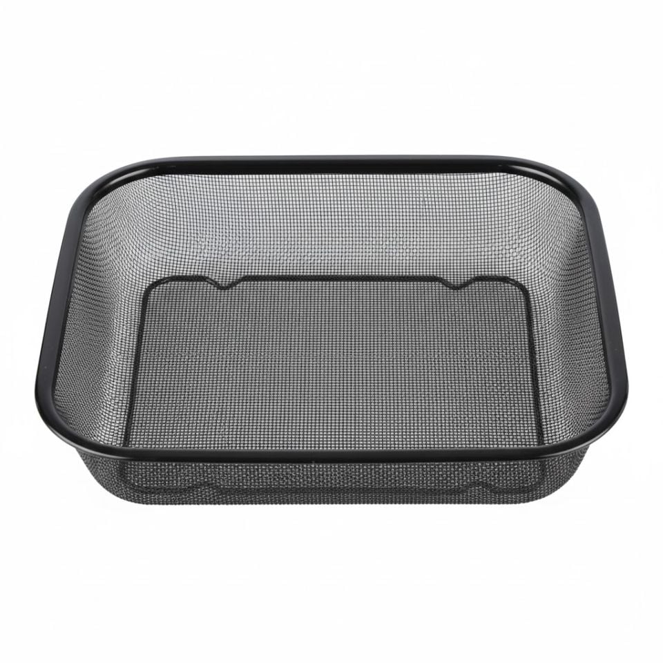 Modern Siyah Metal Süzgeç | Çok Amaçlı Dikdörtgen Tel Sebze Meyve Yıkama ve Servis Sepeti 34x24 Cm