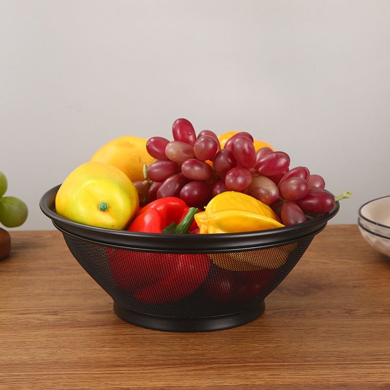 Büyük Boy Siyah Metal Meyvelik | Çok Amaçlı Ekmek, Sebze ve Atıştırmalık Sunum Sepeti 28 Cm