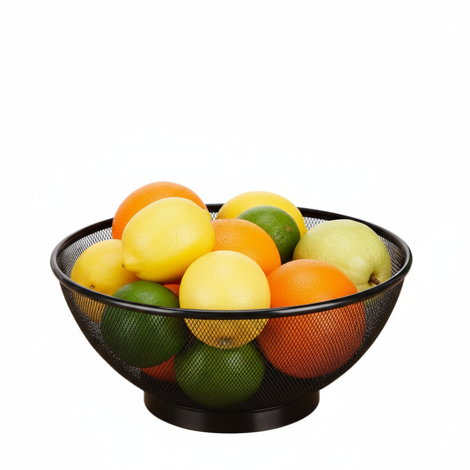 Orta Boy Siyah Metal Meyvelik | Çok Amaçlı Ekmek, Sebze ve Atıştırmalık Sunum Sepeti 25 Cm