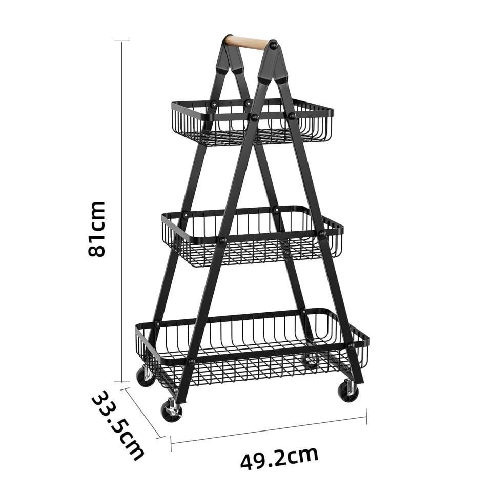 3 Katlı Tekerlekli Metal Mutfak Organizer Sepet | Sebzelik, Meyvelik, Kiler Düzenleyici Raf
