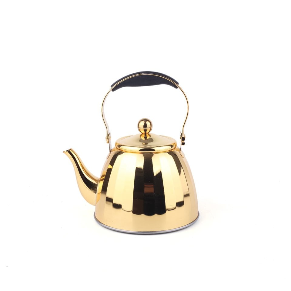 Ergonomik Kulplu Paslanmaz Çelik Gold Çaydanlık Demlik 1.5 L