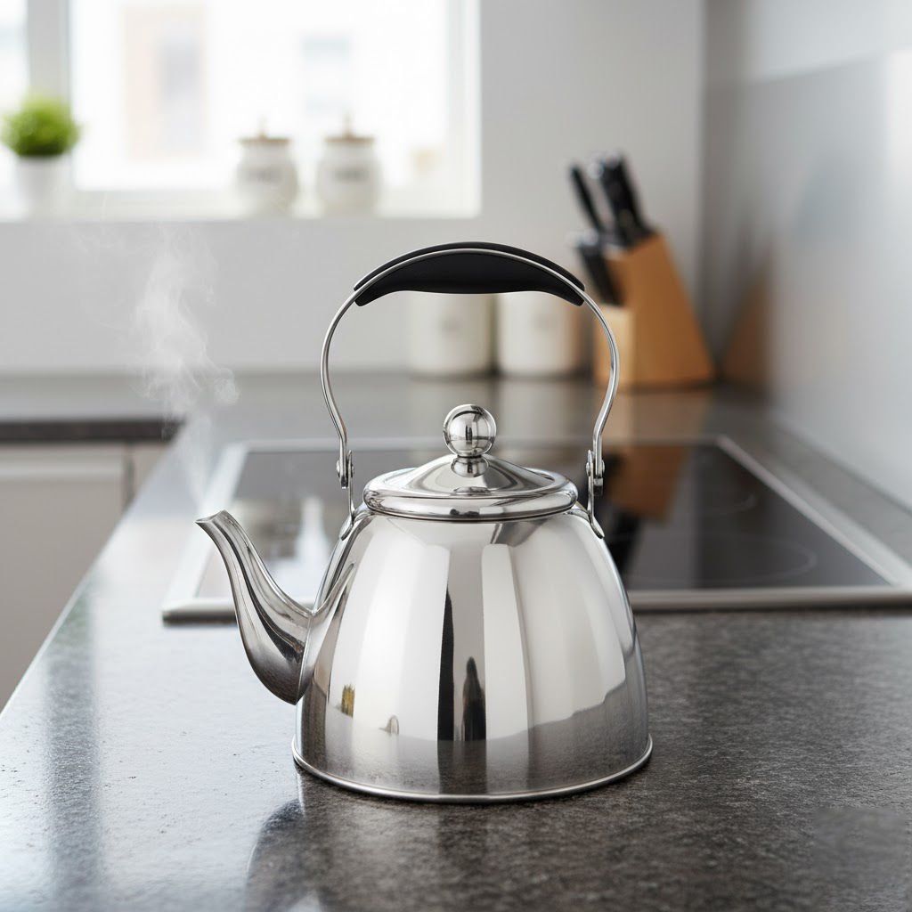 Ergonomik Kulplu Paslanmaz Çelik Gümüş Çaydanlık Demlik 1.5 L