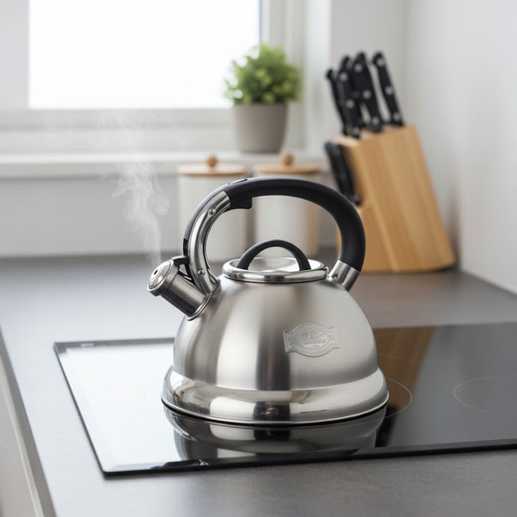 Ergonomik Kulplu Paslanmaz Çelik Gümüş Düdüklü Çaydanlık Demlik 3 L