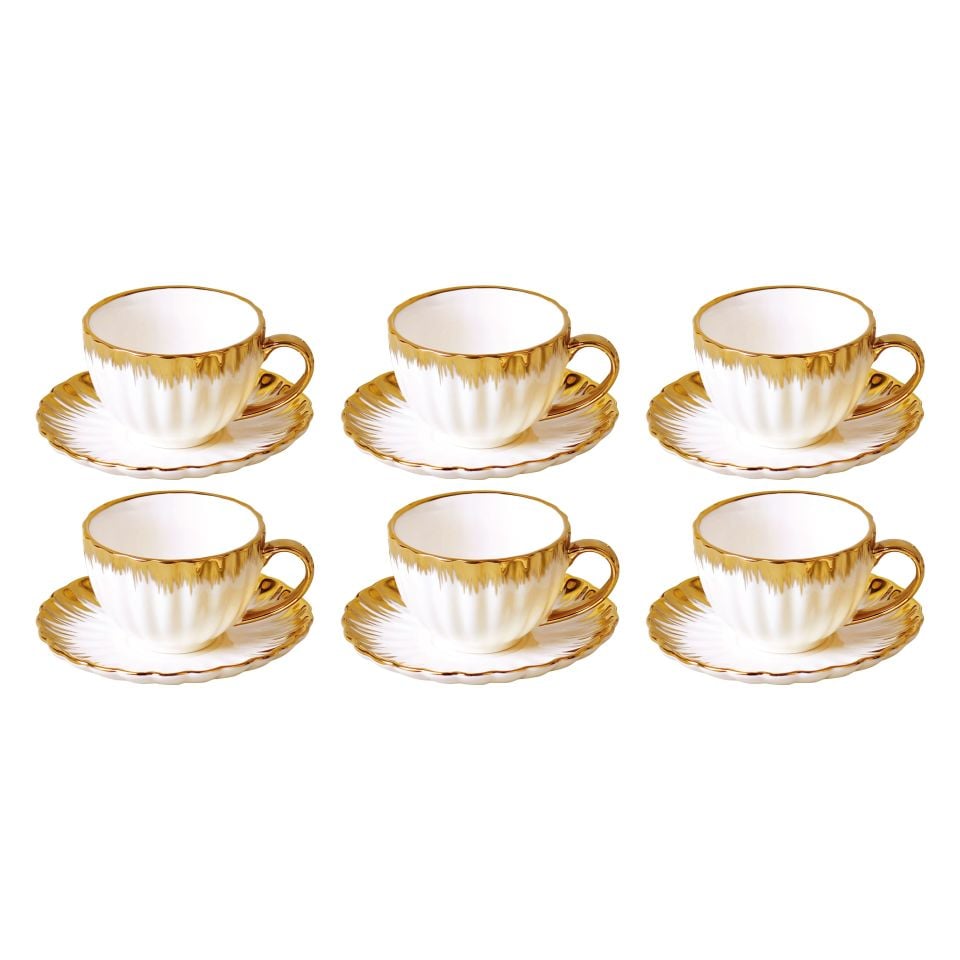 Enzo 6'lı Lüks Gold Detaylı Porselen Kahve Fincan Takımı