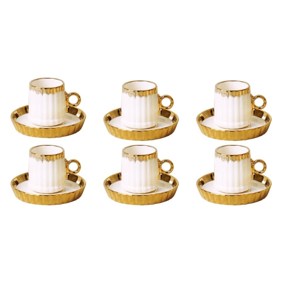 Enzo 6'lı Lüks Gold Detaylı Porselen Kahve Fincan Takımı