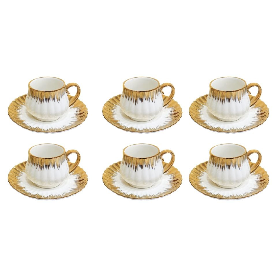 Enzo 6'lı Lüks Gold Detaylı Porselen Kahve Fincan Takımı