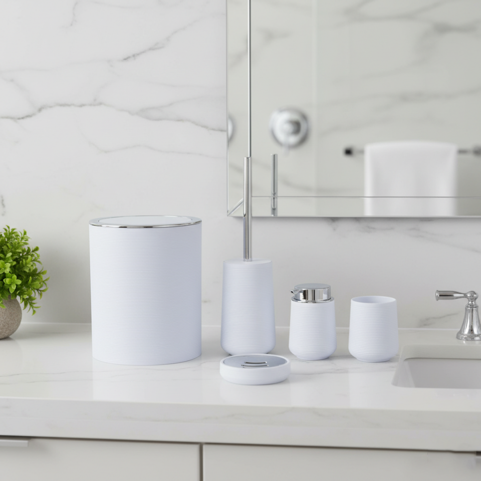 Olivia 5 Parça Gri Modern Akrilik Banyo Seti