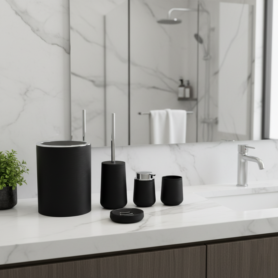 Olivia 5 Parça Gri Modern Akrilik Banyo Seti