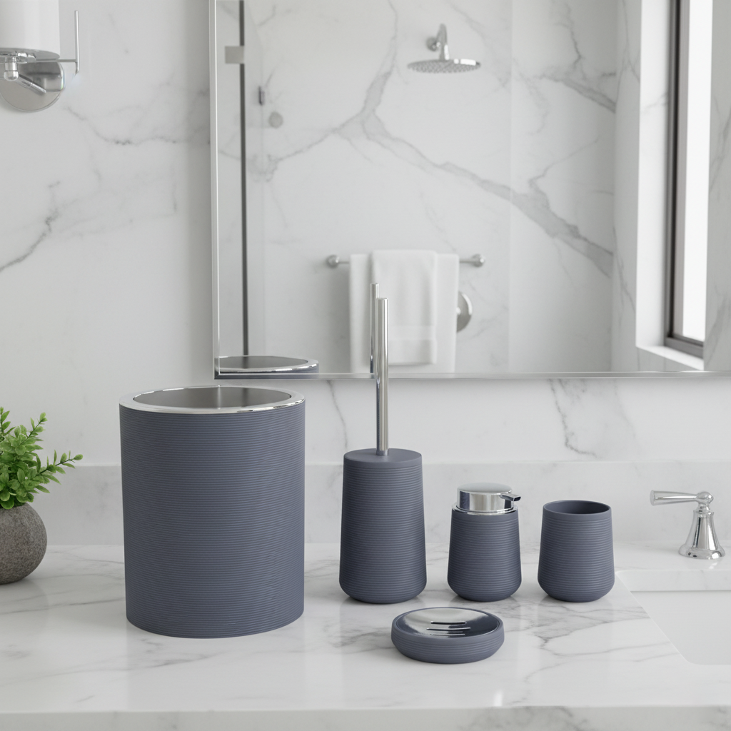 Olivia 5 Parça Gri Modern Akrilik Banyo Seti