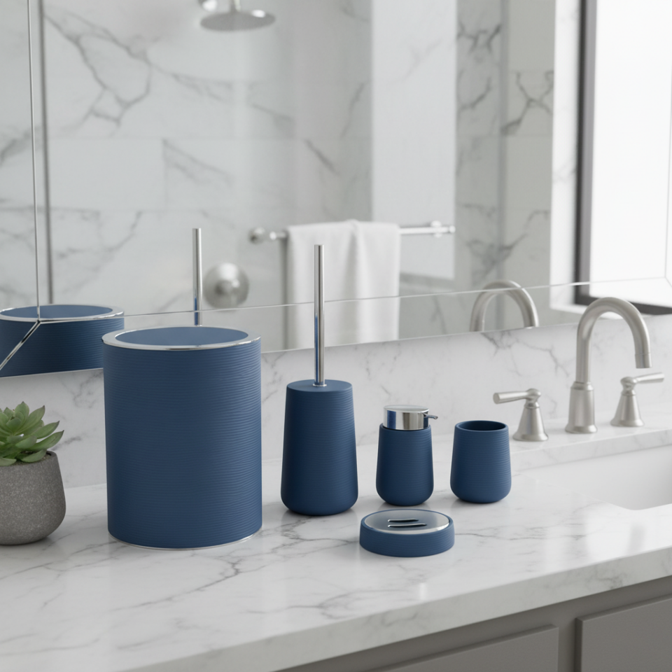 Olivia 5 Parça Gri Modern Akrilik Banyo Seti