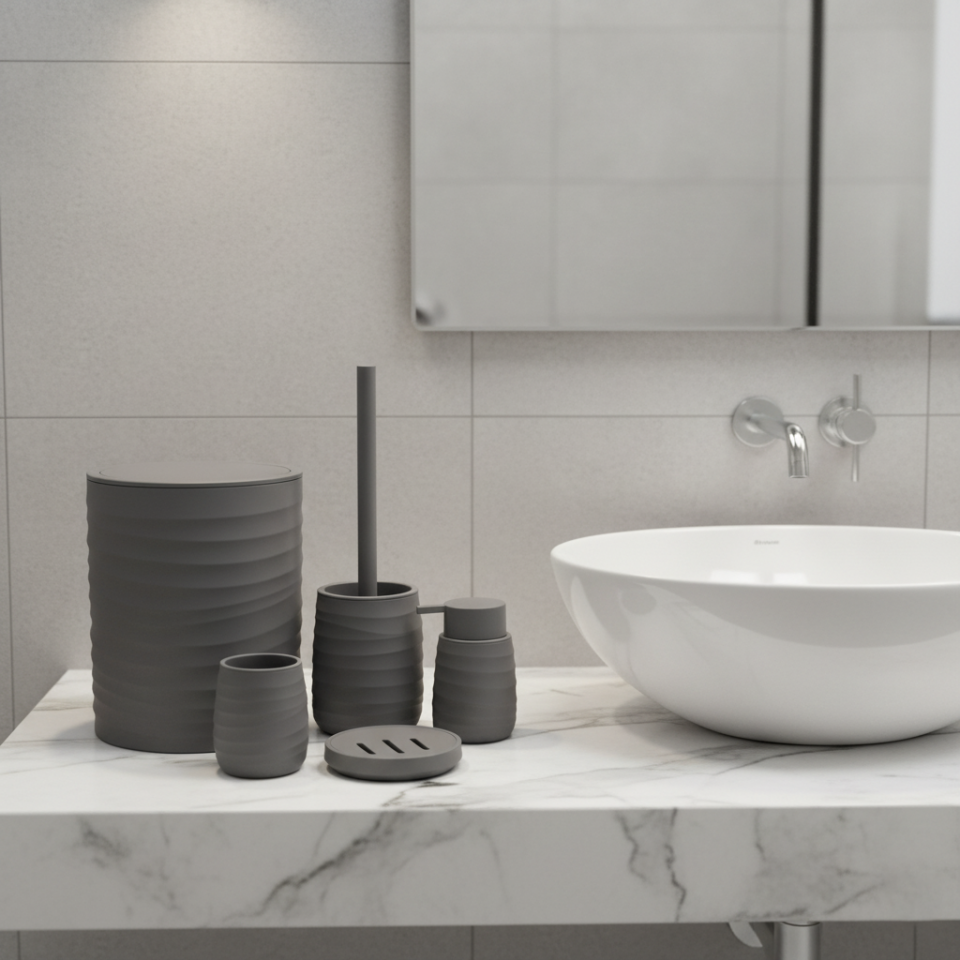 Olivia Soft Dokulu 5 Parça Modern Akrilik Banyo Seti