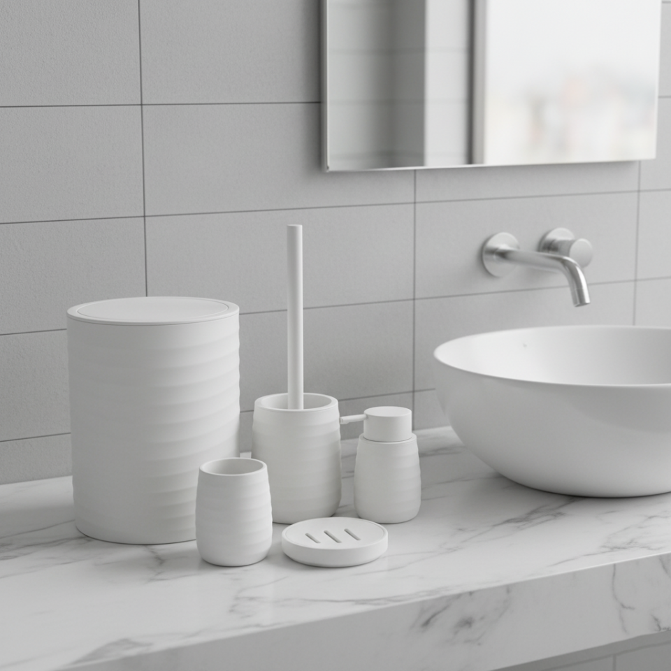 Olivia Soft Dokulu 5 Parça Modern Akrilik Banyo Seti