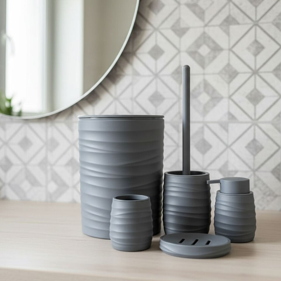 Olivia Soft Dokulu 5 Parça Modern Akrilik Banyo Seti