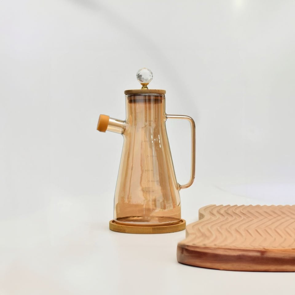 Arles Kristal Taşlı Bambu Altlıklı Borosilikat Cam Yağlık Sirkelik