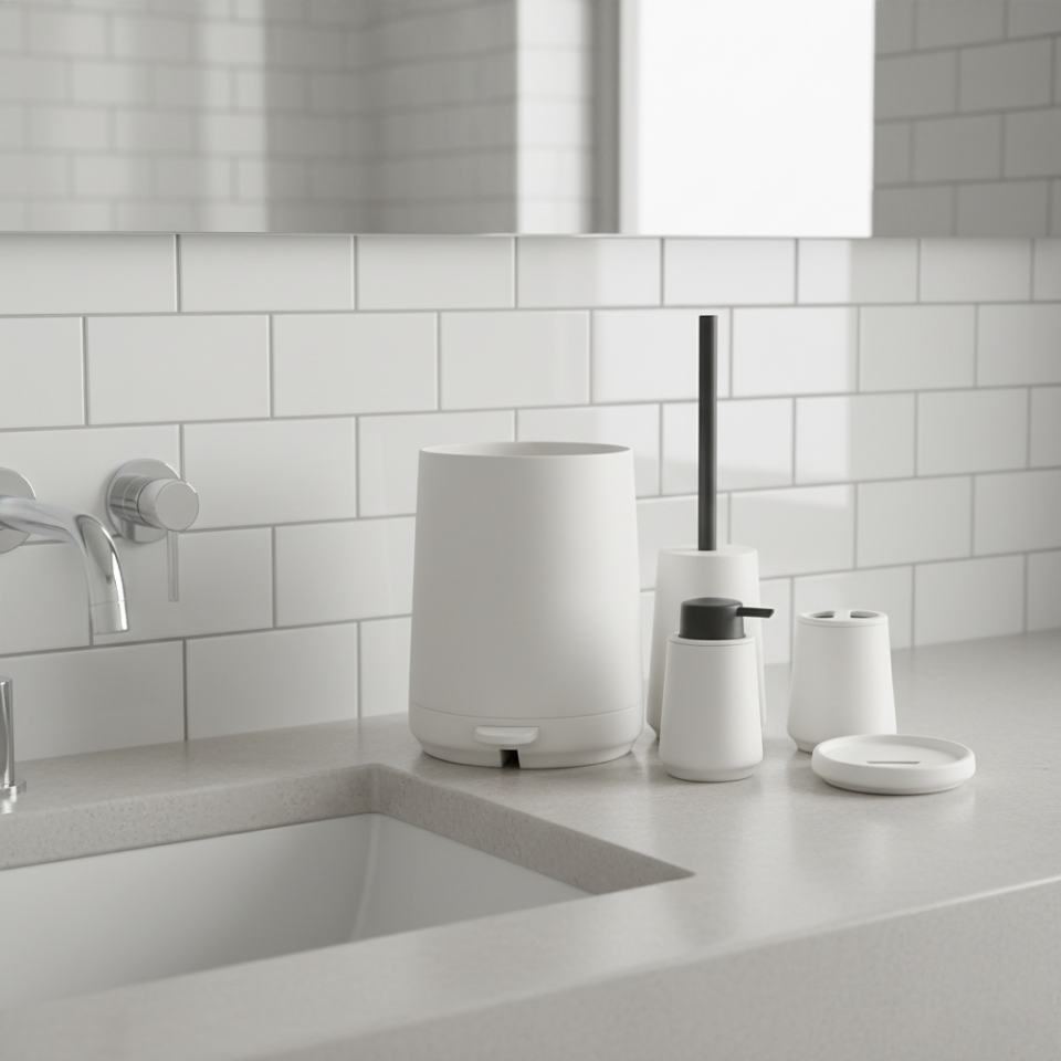 Olivia Soft Dokulu Lüks 5 Parça Beyaz Akrilik Banyo Seti