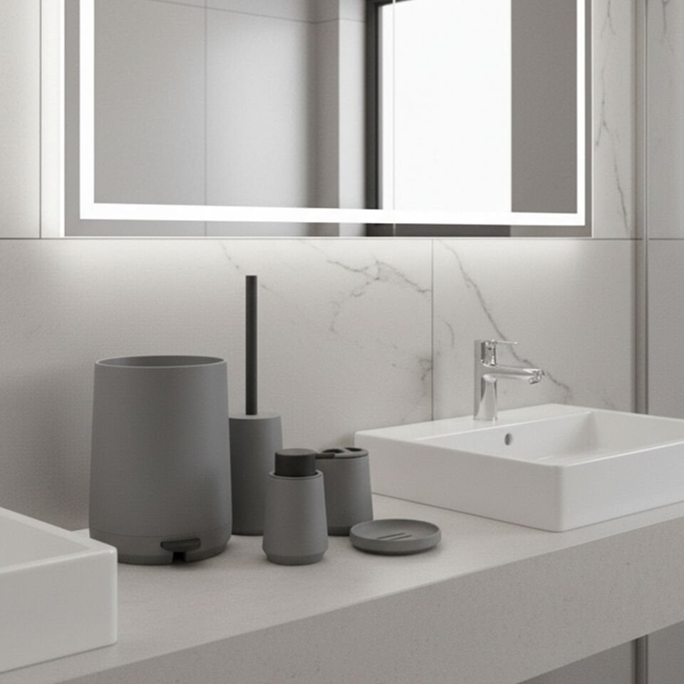 Olivia Soft Dokulu Lüks 5 Parça Beyaz Akrilik Banyo Seti