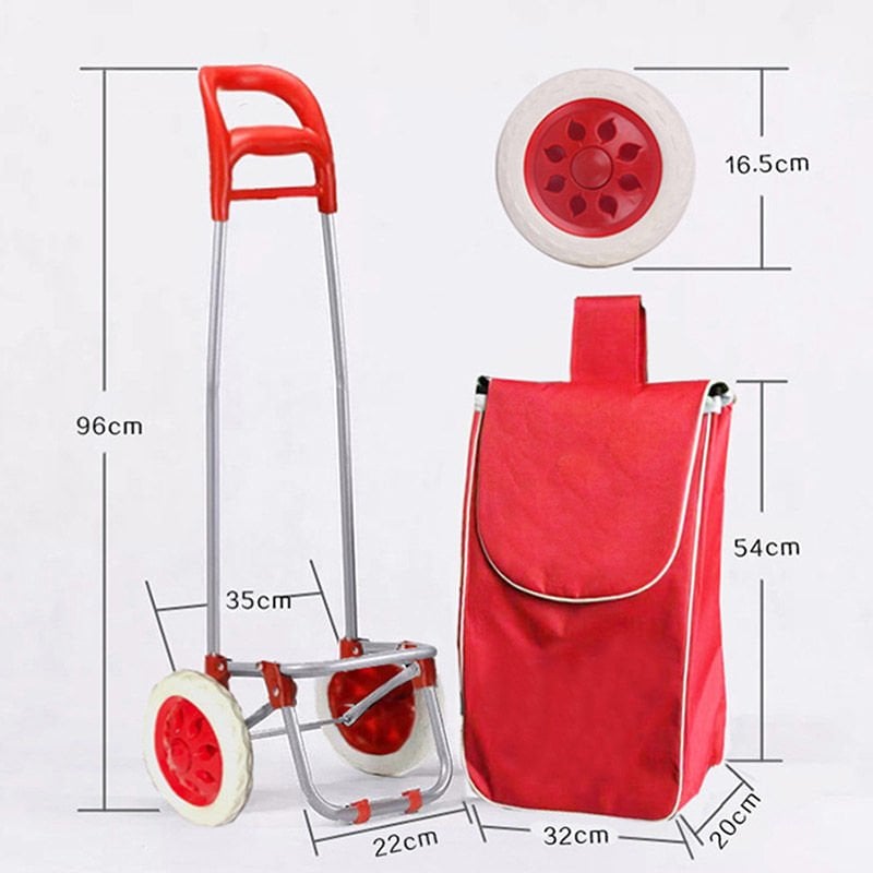 Katlanabilir Ses Yapmaz Tekerlekli Su Geçirmez Çantalı Metal Gövdeli Pazar Market Arabası Kırmızı