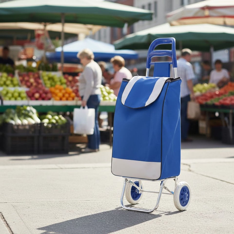 Katlanabilir Ses Yapmaz Tekerlekli Su Geçirmez Çantalı Metal Gövdeli Pazar Market Arabası Kırmızı