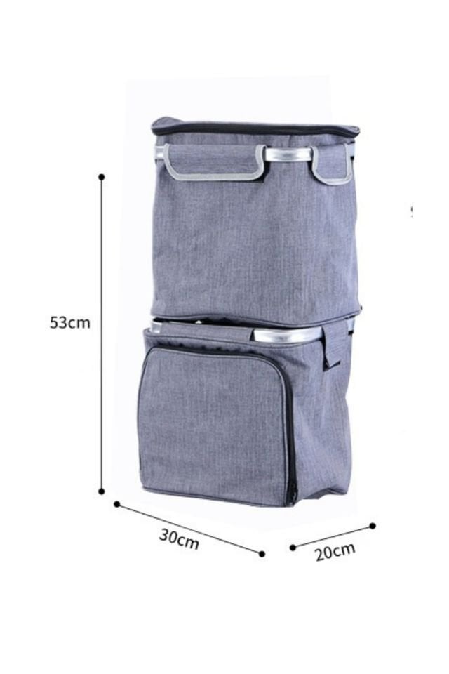 İki Bölmeli Termal Soğutucu Çantalı Alüminyum Gövdeli Alışveriş Pazar Arabası Bordo