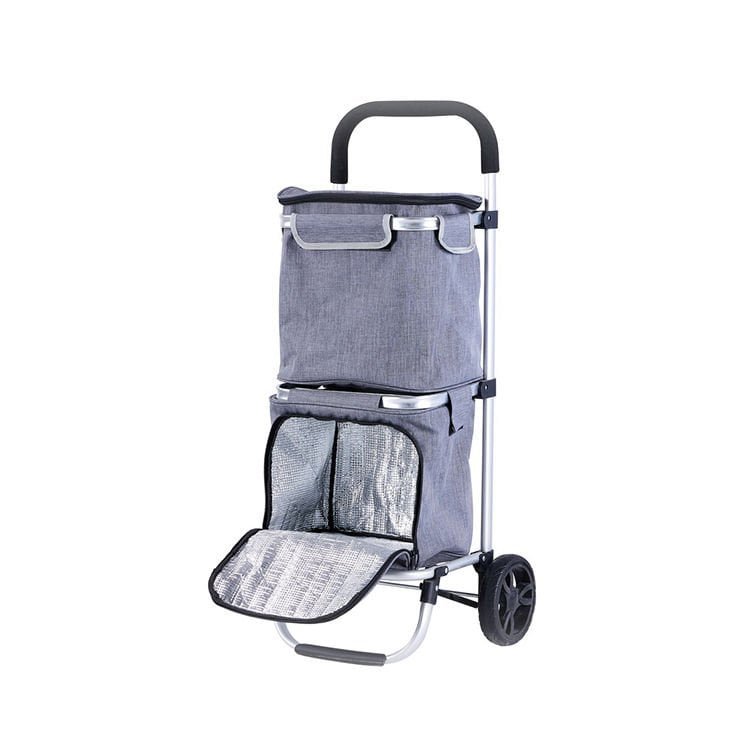 İki Bölmeli Termal Soğutucu Çantalı Alüminyum Gövdeli Alışveriş Pazar Arabası Bordo