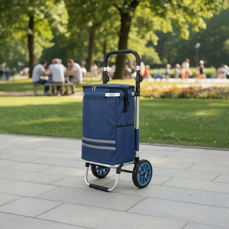 Termal Soğutucu Su Geçirmez Çantalı Alüminyum Gövdeli Alışveriş Pazar Arabası Mavi
