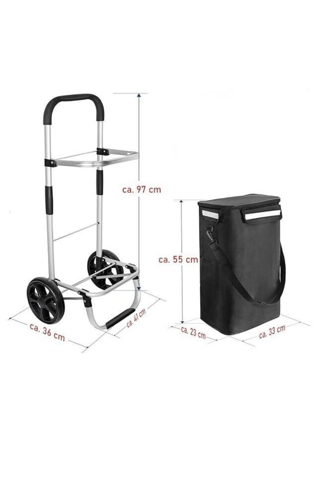 Termal Soğutucu Su Geçirmez Çantalı Alüminyum Gövdeli Alışveriş Pazar Arabası Mavi