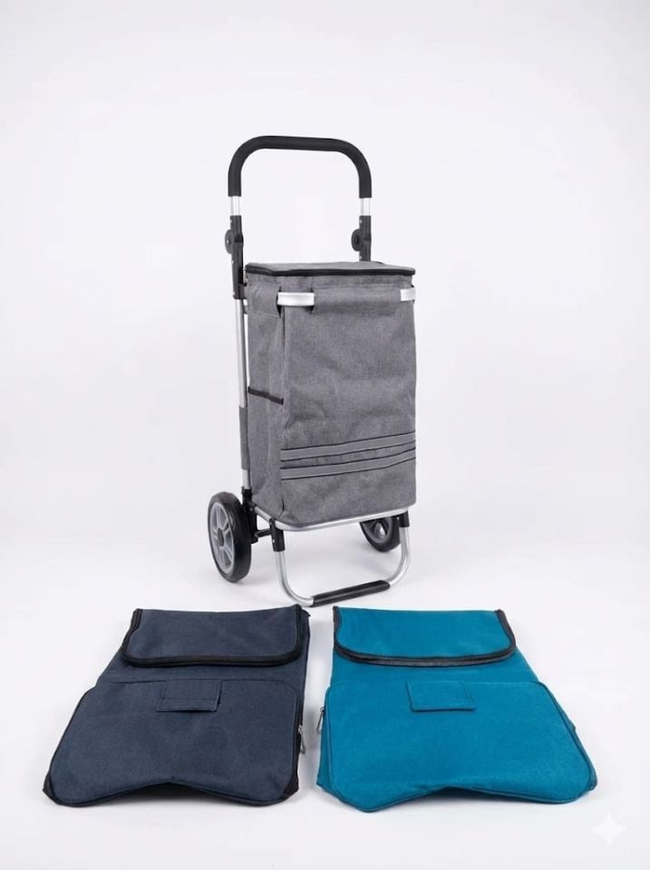 Termal Soğutucu Su Geçirmez Çantalı Alüminyum Gövdeli Alışveriş Pazar Arabası Yeşil