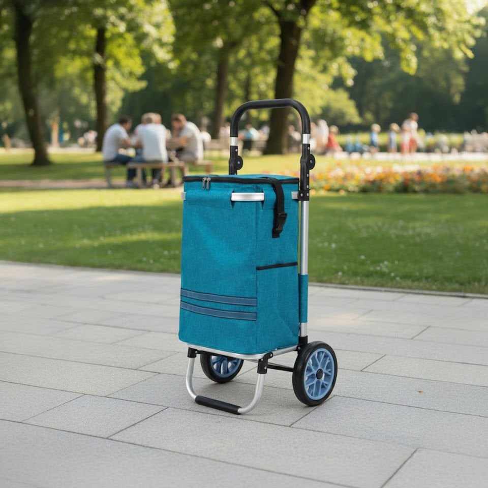 Termal Soğutucu Su Geçirmez Çantalı Alüminyum Gövdeli Alışveriş Pazar Arabası Mavi