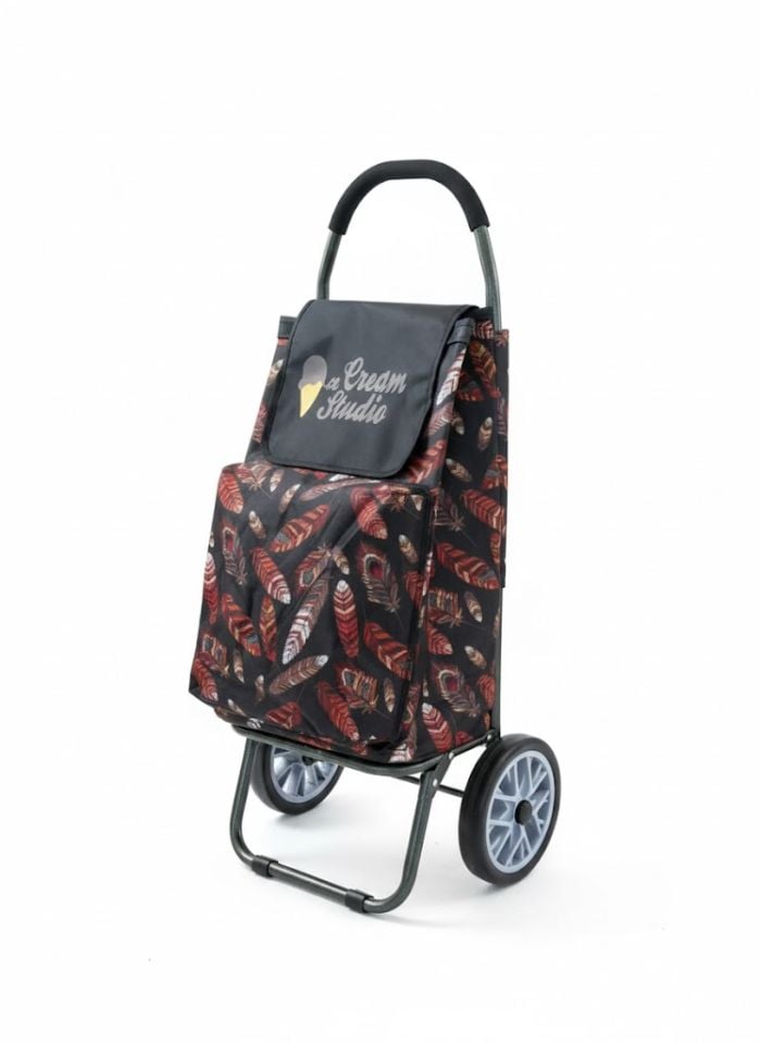 Desenli Katlanabilir Metal Gövdeli Ses Yapmaz Tekerlekli Alışveriş Market Pazar Arabası