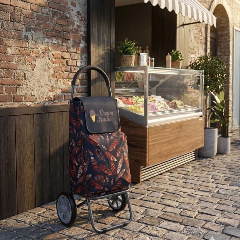 Desenli Katlanabilir Metal Gövdeli Ses Yapmaz Tekerlekli Alışveriş Market Pazar Arabası