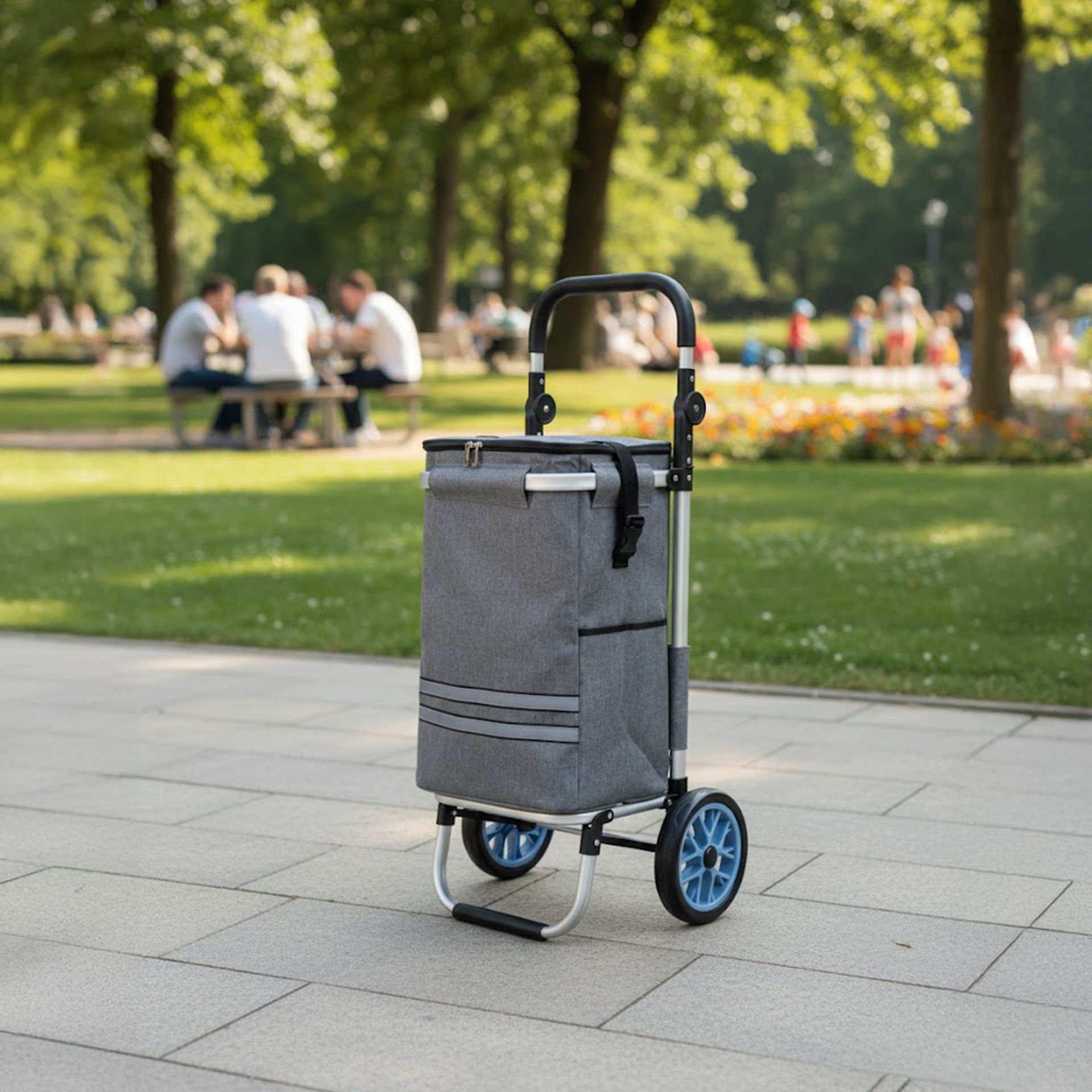 Termal Soğutucu Su Geçirmez Çantalı Alüminyum Gövdeli Alışveriş Pazar Arabası Gri