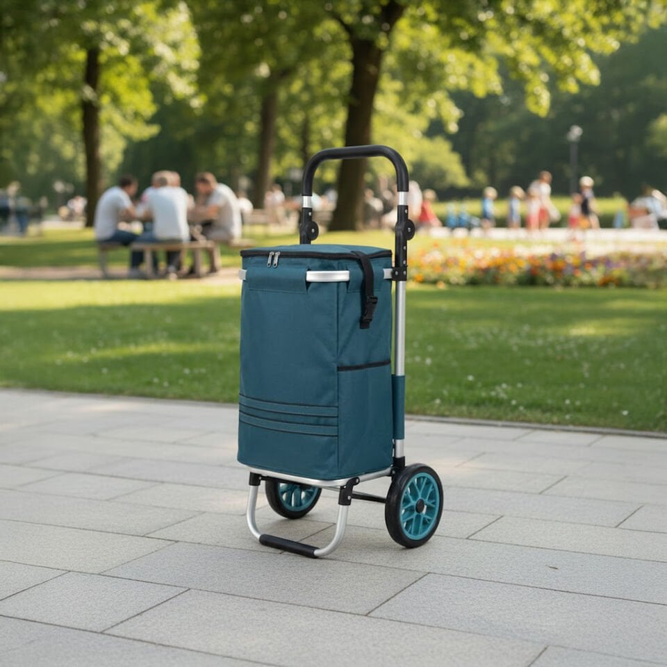 Termal Soğutucu Su Geçirmez Çantalı Alüminyum Gövdeli Alışveriş Pazar Arabası Mavi