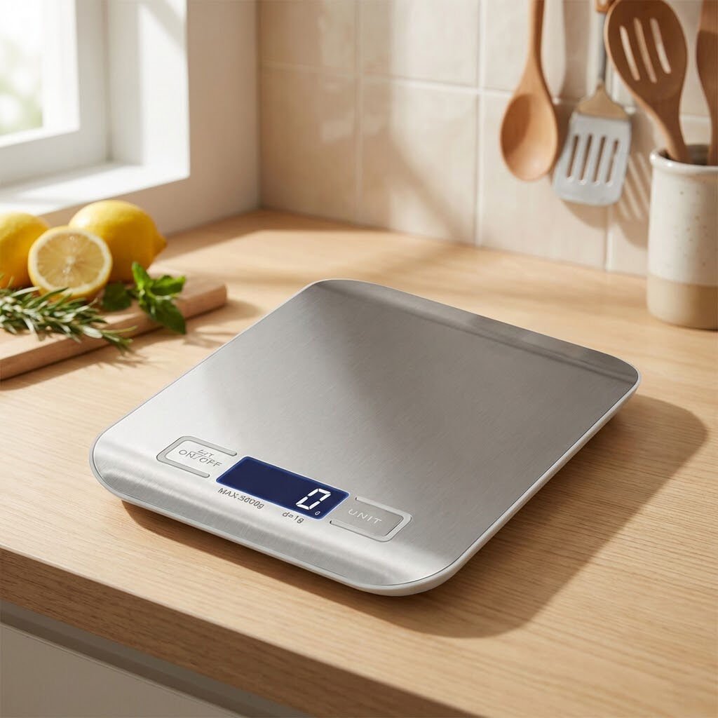 Inox Gri Metal Yüzeyli Hassas Mutfak Tartısı 5 Kg Lcd Ekranlı Elektronik Terazi