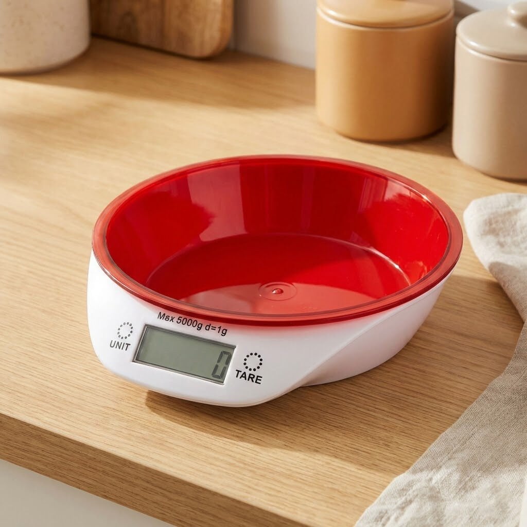 Dijital Mutfak Terazisi 5 Kg Hassas Elektronik Tartı Kırmızı Hazneli
