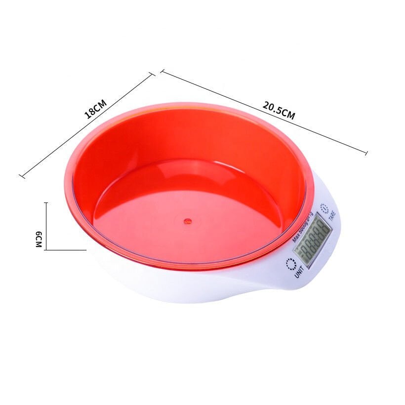 Dijital Mutfak Terazisi 5 Kg Hassas Elektronik Tartı Kırmızı Hazneli