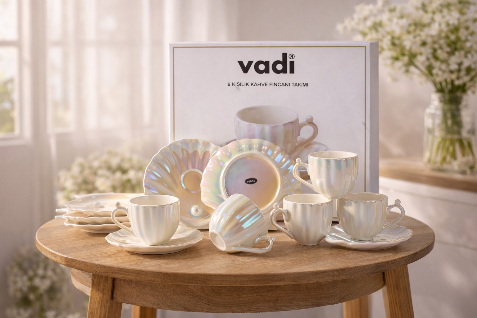 İstiridye Model Sedefli 6 Kişilik Porselen Kahve Fincan Takımı | Vadi Home