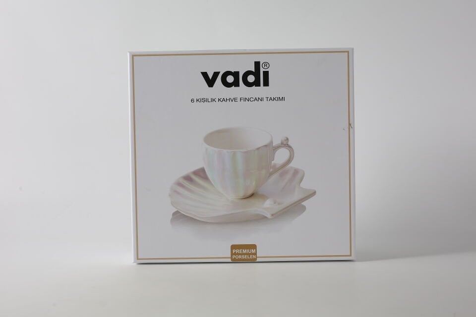 İstiridye Model Sedefli 6 Kişilik Porselen Kahve Fincan Takımı