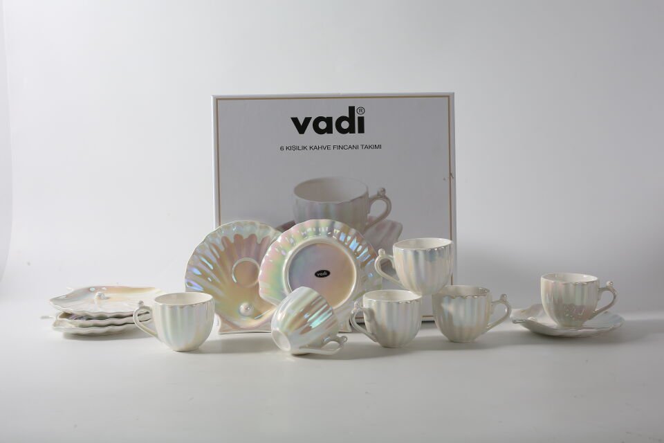 İstiridye Model Sedefli 6 Kişilik Porselen Kahve Fincan Takımı