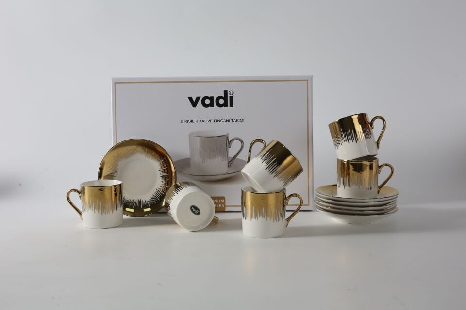 6 Kişilik Porselen Kahve Fincanı Takımı Lüks Gümüş