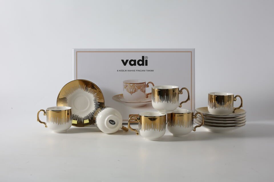 Yaldızlı 6 Kişilik Lüks Porselen Kahve Fincanı Lüks Takımı Gold
