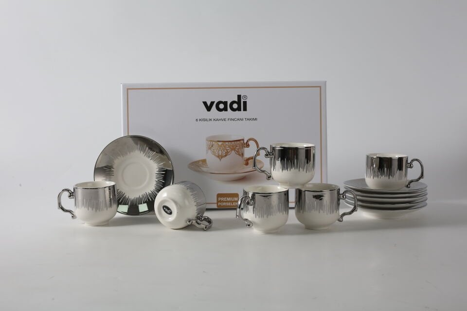Yaldızlı 6 Kişilik Lüks Porselen Kahve Fincanı Lüks Takımı Gold