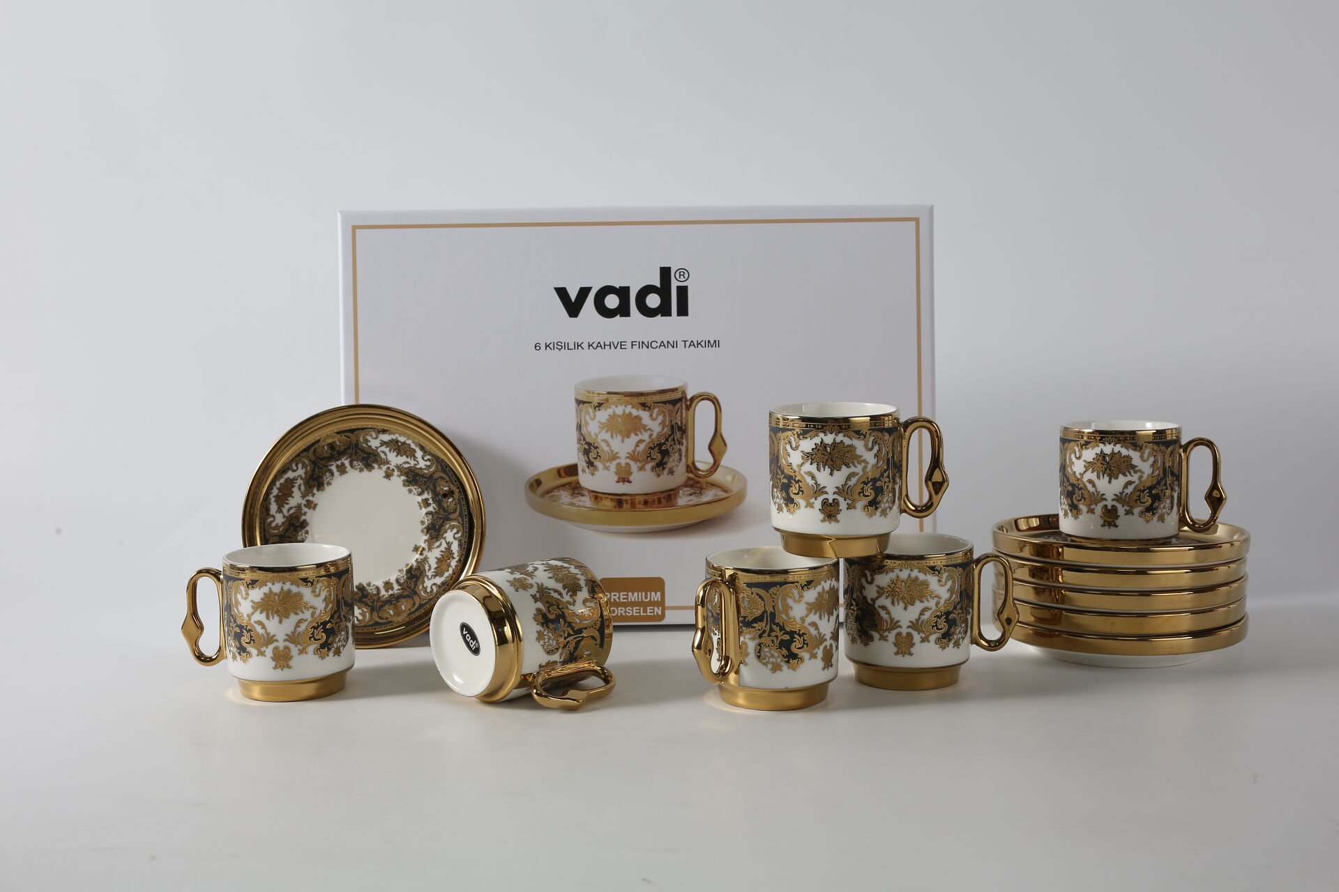 Desenli Porselen Kahve Fincanı Takımı 6 Kişilik Gold | Vadi Home
