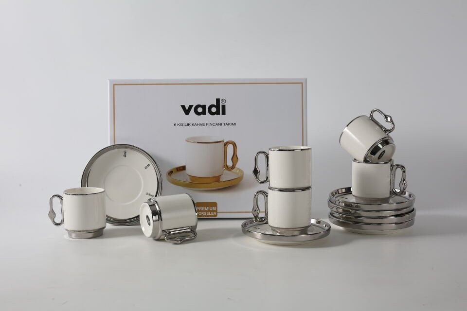 Modern Tasarımlı Porselen Kahve Fincan Seti 6 Kişilik Gold