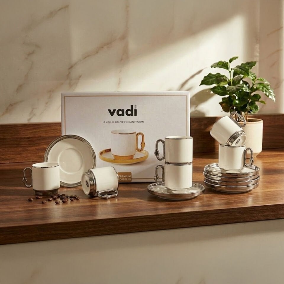 Modern Tasarımlı Porselen Kahve Fincan Seti 6 Kişilik Gold