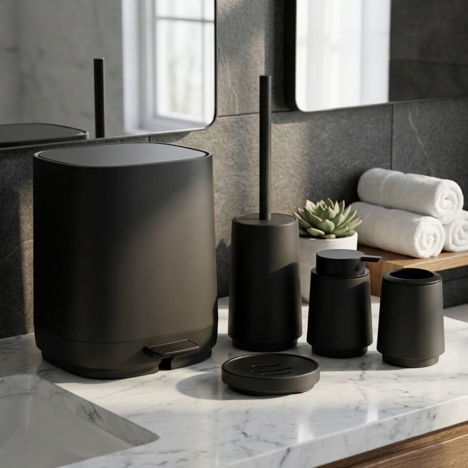 Olivia Soft Dokulu 5 Parça Modern Akrilik Banyo Seti Lacivert